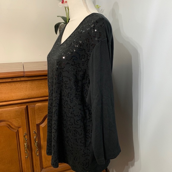 Quacker Factory Sequin Black Blouse - Picture 3 of 7